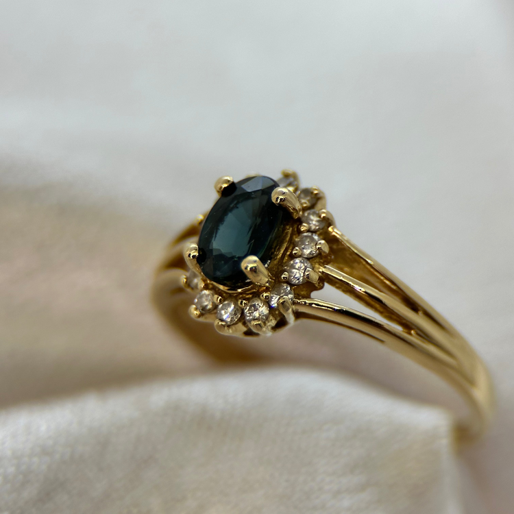 18K Sapphire and Diamond Cluster Ring, Size 50½