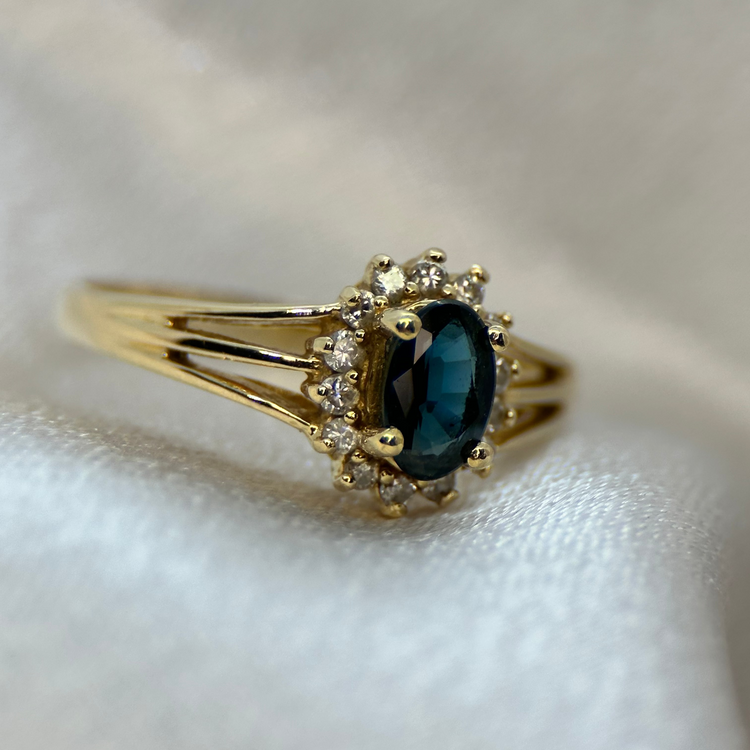 18K Sapphire and Diamond Cluster Ring, Size 50½