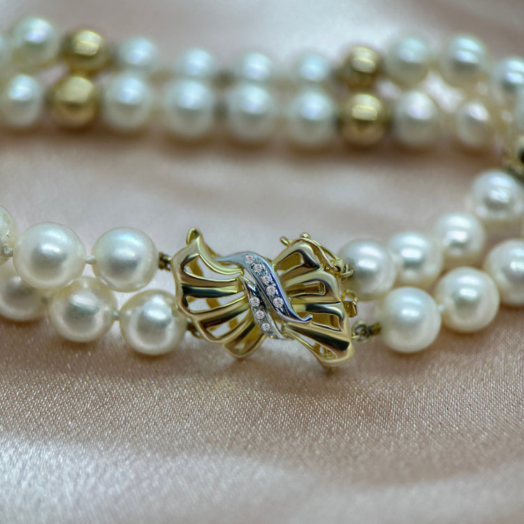 Armband med Odlade Pärlor, Diamanter och 14K Guld