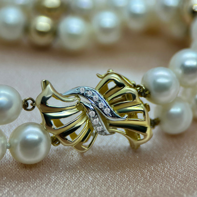 Armband med Odlade Pärlor, Diamanter och 14K Guld