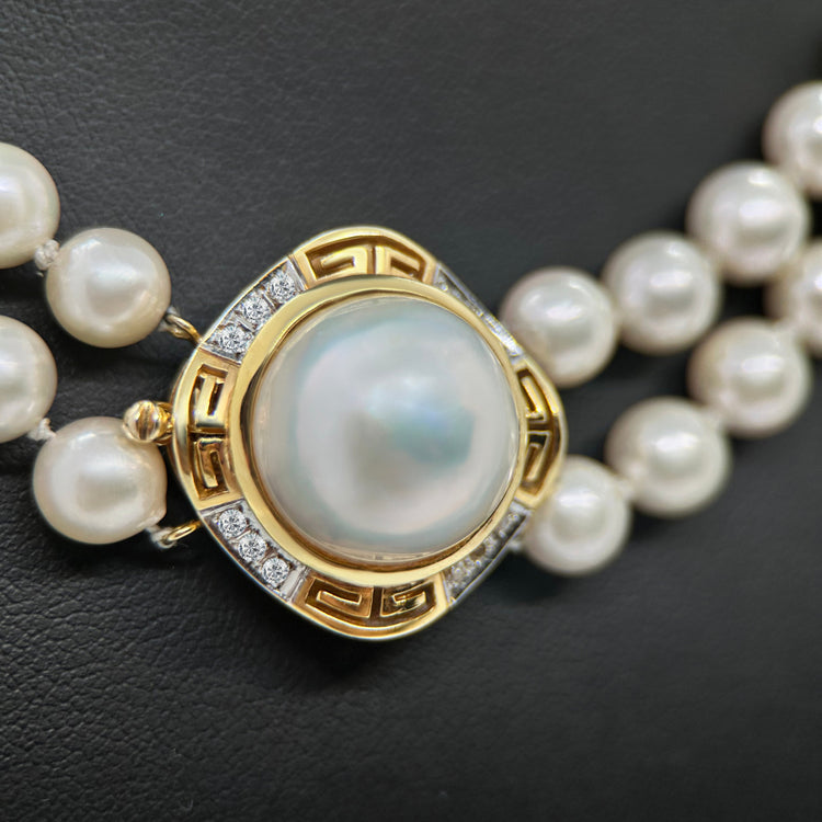 Halsband med Odlade Pärlor, 14K Guld och Diamanter