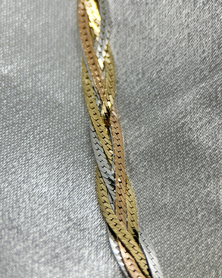 Halsband i 14K Trefärgat Guld med Flätad Design