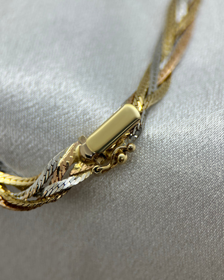 Halsband i 14K Trefärgat Guld med Flätad Design