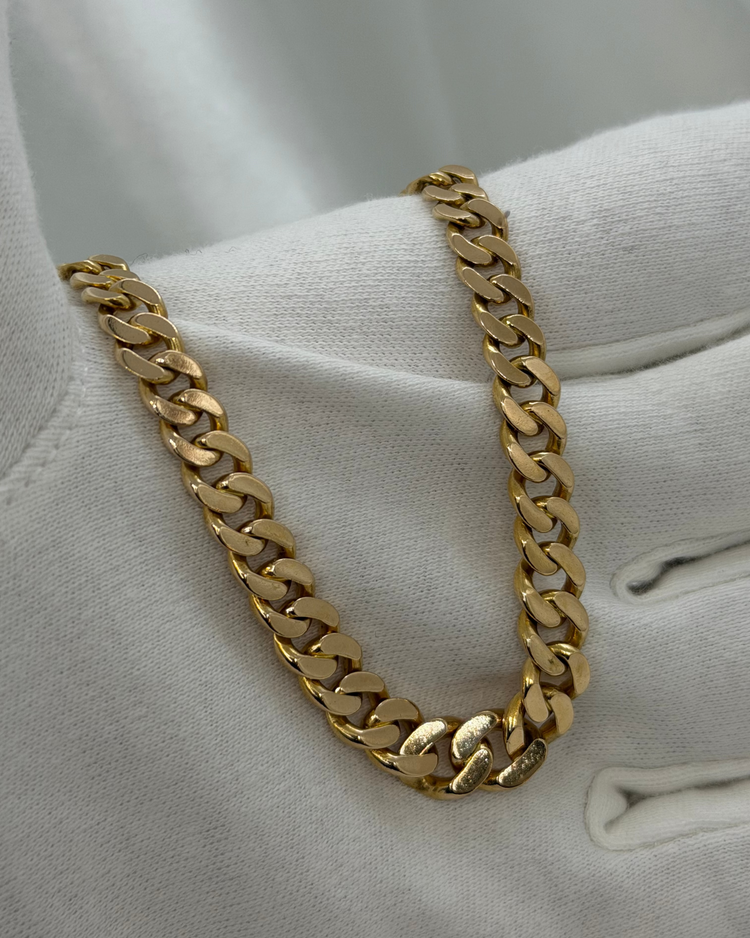 18K Graduated Flat Panzar Link Necklace – 33.4g, 48.2 cm