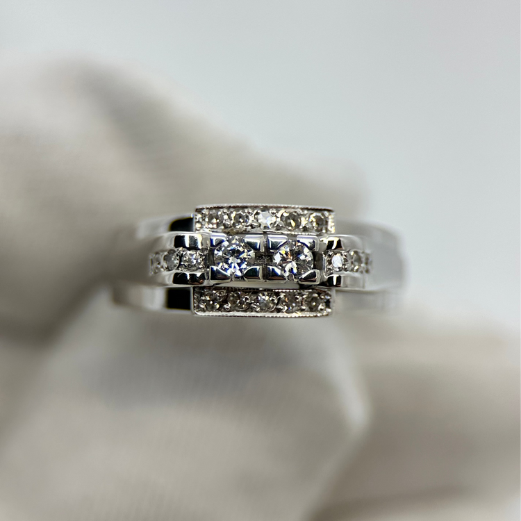 18K Diamantring i rektangulär design 6.4g - Ringstorlek 58