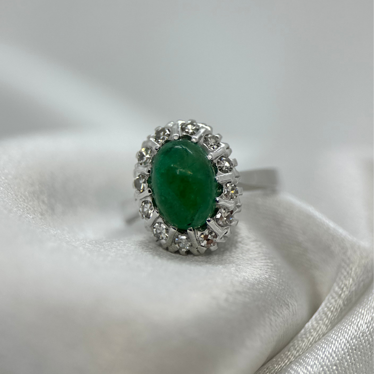 18K Smaragd och Diamantring 1976 - Storlek 54