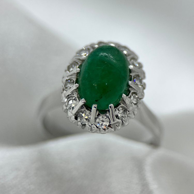 18K Smaragd och Diamantring 1976 - Storlek 54