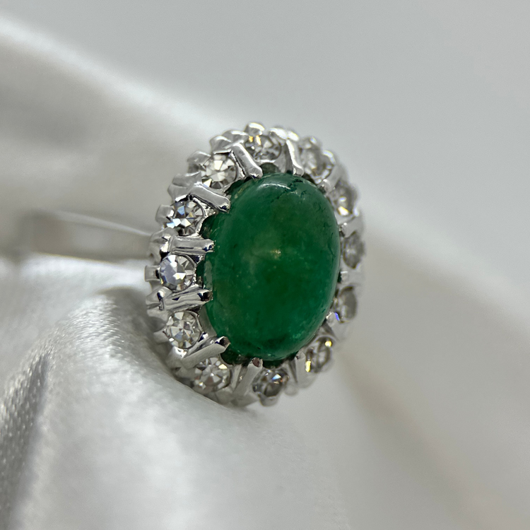 18K Smaragd och Diamantring 1976 - Storlek 54