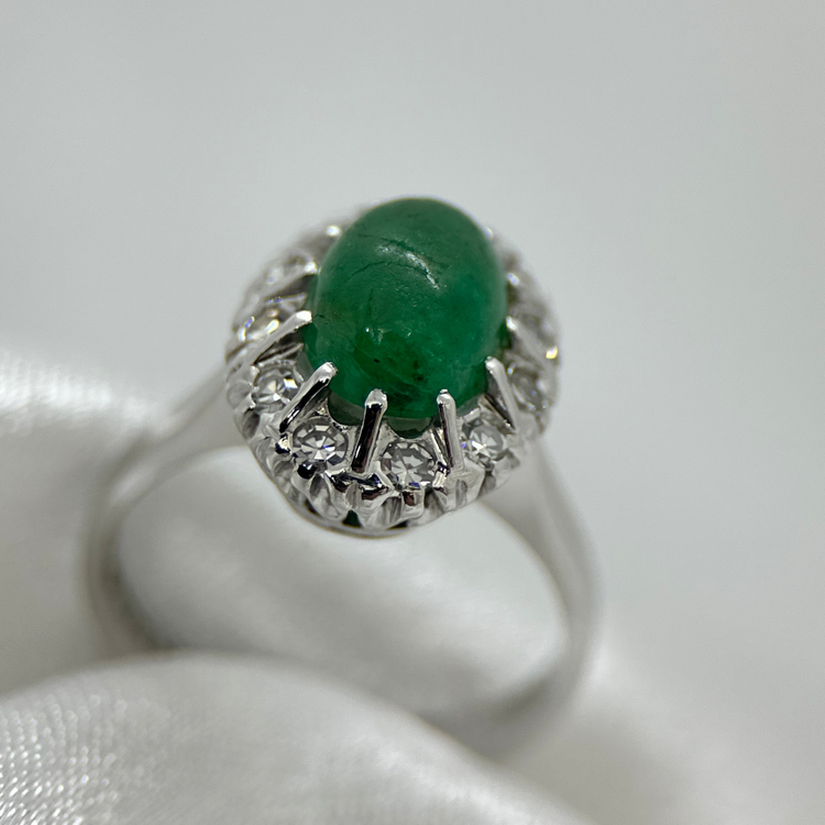 18K Smaragd och Diamantring 1976 - Storlek 54