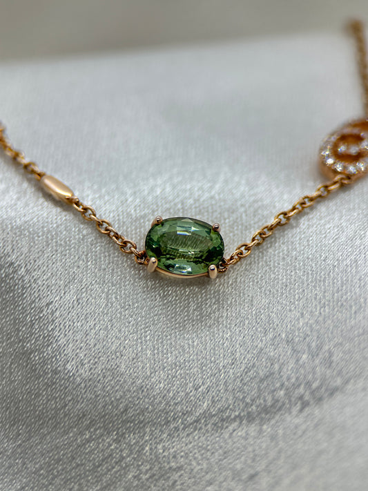 18K Guldhalsband med Turmalin, Safirer & Diamantlänk