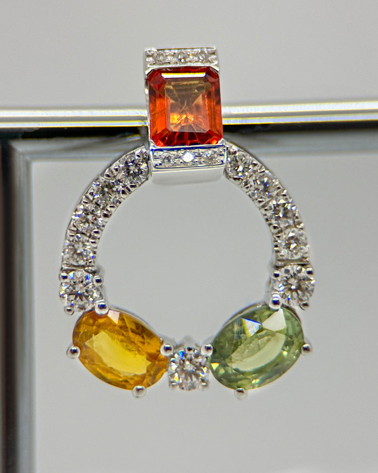 14K Vitguldörhängen med Flerfärgade Safirer & Diamanter