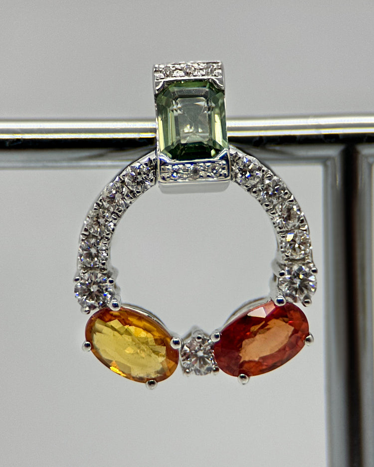 14K Vitguldörhängen med Flerfärgade Safirer & Diamanter