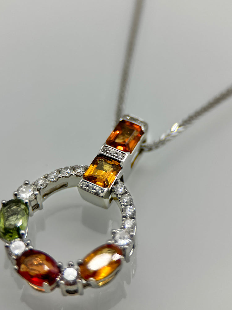 14K Vitguldshalsband med Flerfärgade Safirer & Diamanter