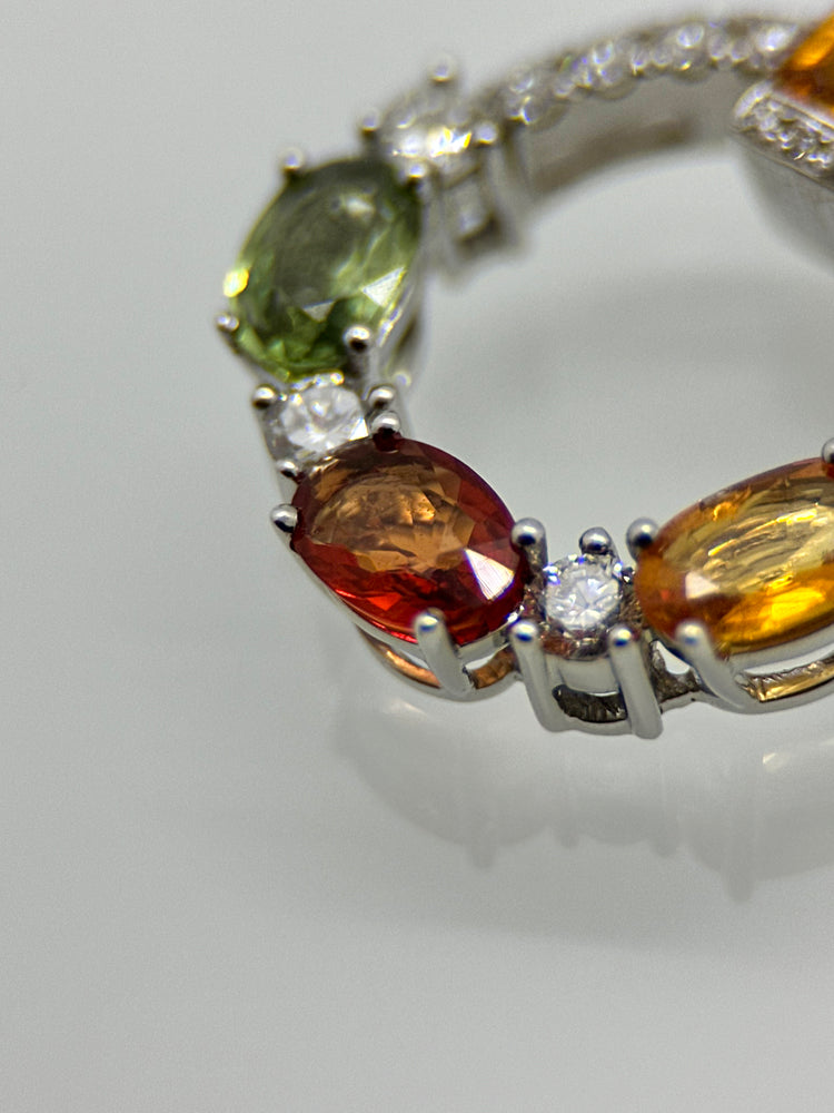 14K Vitguldshalsband med Flerfärgade Safirer & Diamanter