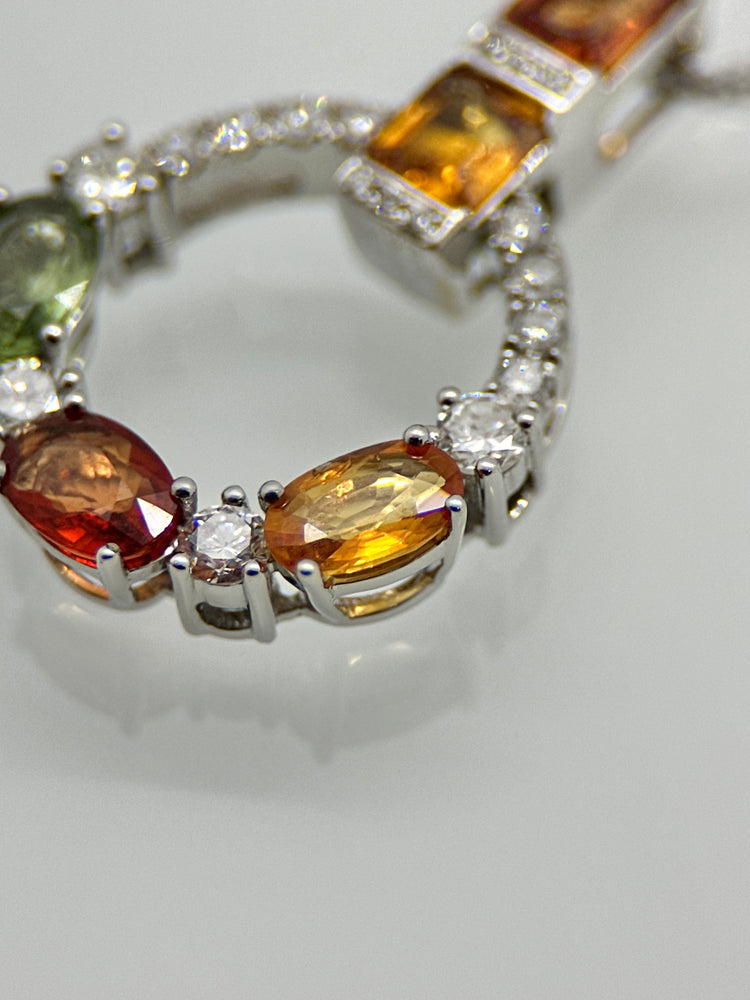 14K Vitguldshalsband med Flerfärgade Safirer & Diamanter