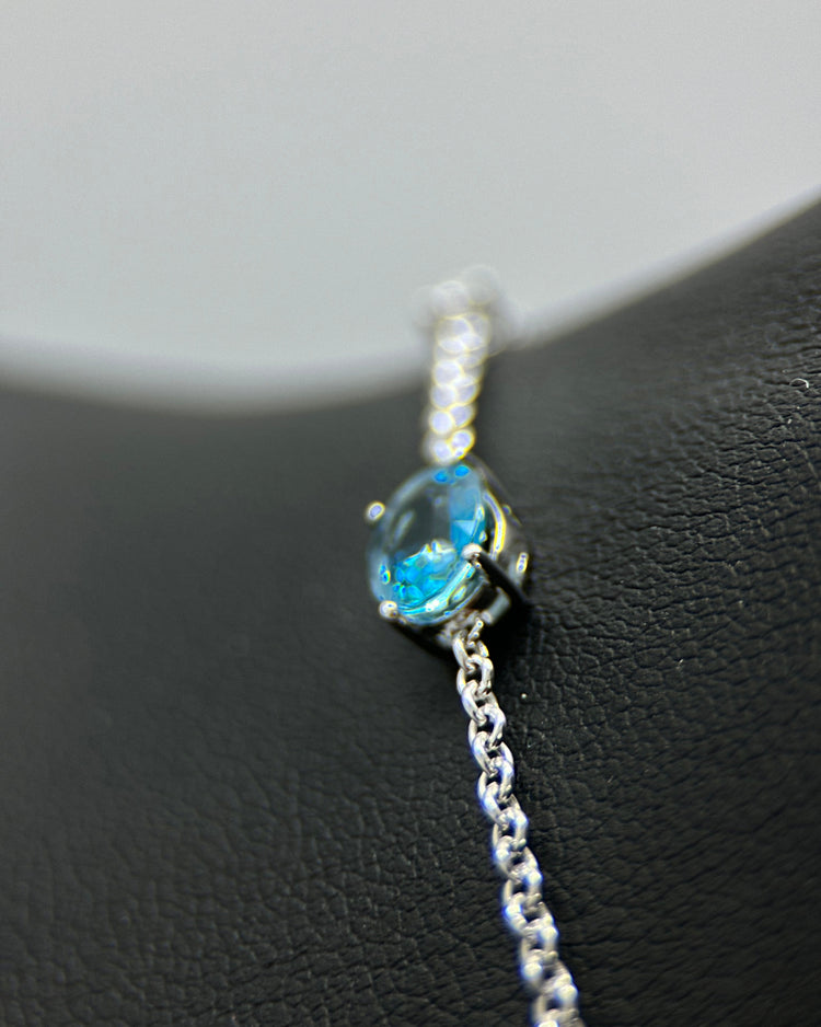 14K Vitguldhalsband med Akvamarin, Safirer & Diamanter