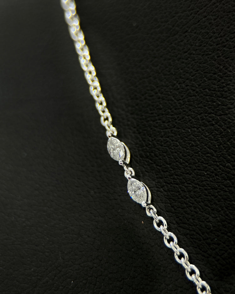 14K Vitguldhalsband med Akvamarin, Safirer & Diamanter