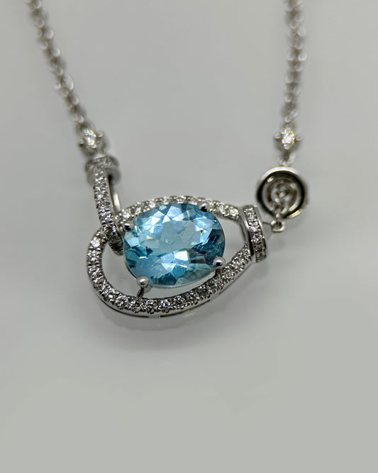 14K Vitguldhalsband med Akvamarin, Safirer & Diamanter