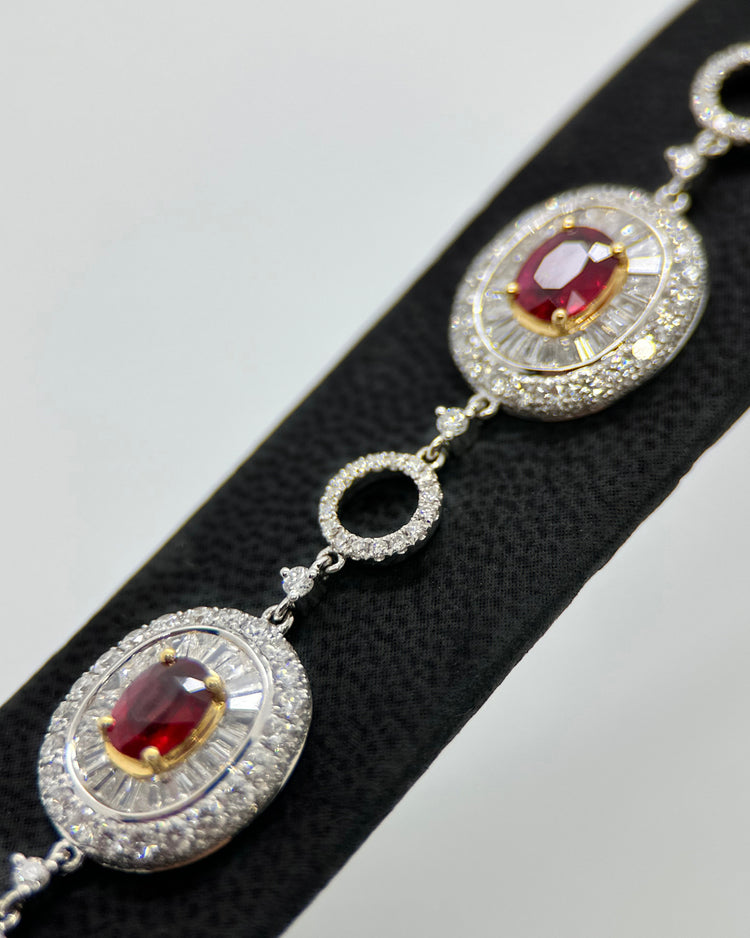 18K Vitguldarmband med Obehandlade Rubiner & Diamanter