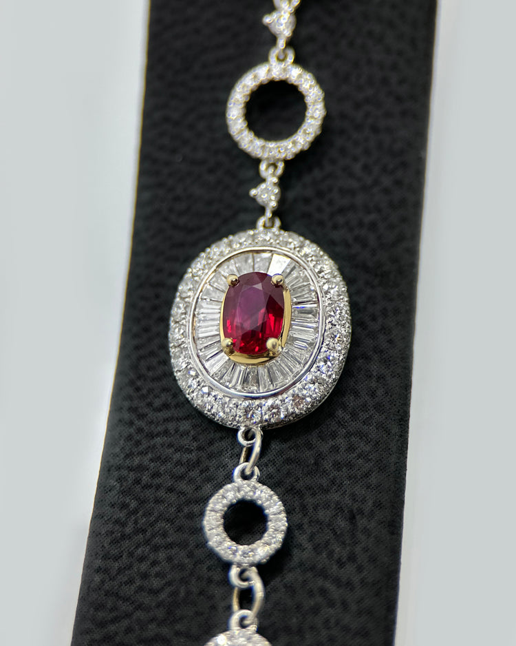 18K Vitguldarmband med Obehandlade Rubiner & Diamanter