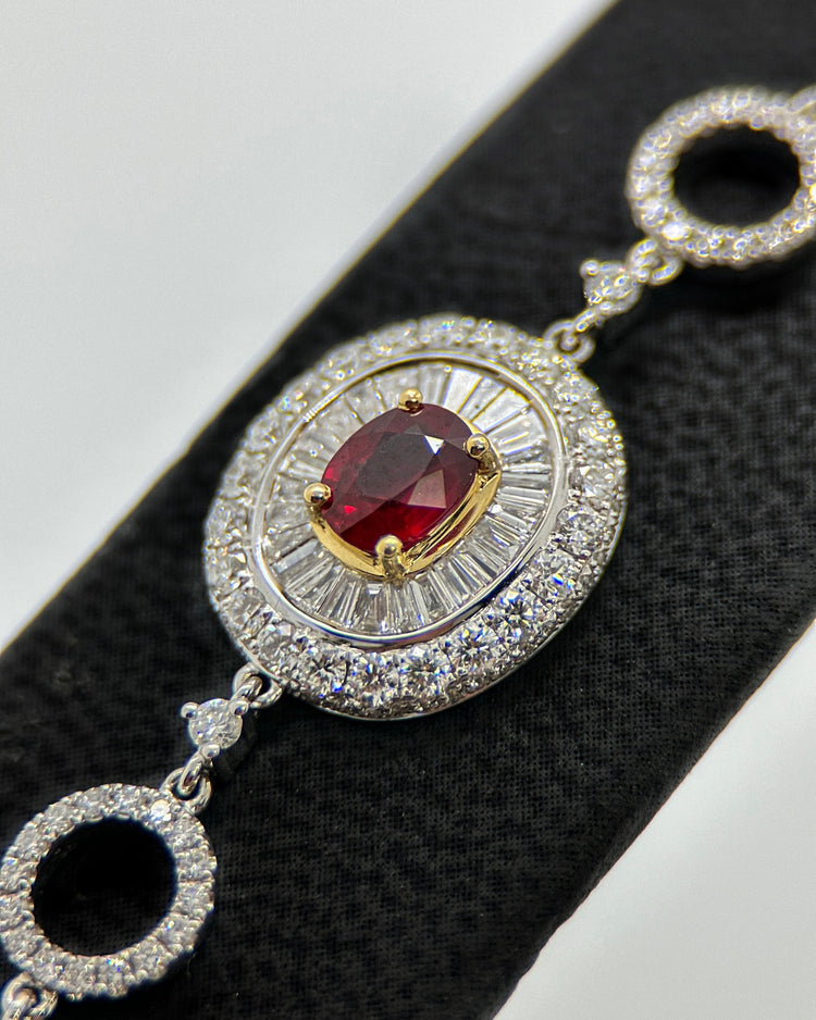 18K Vitguldarmband med Obehandlade Rubiner & Diamanter