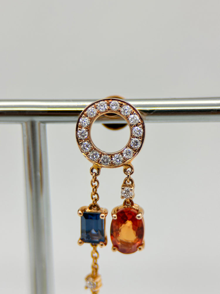 14K Roséguldörhängen med Flerfärgade Safirer & Diamanter