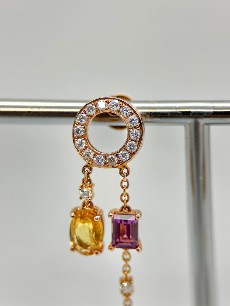 14K Roséguldörhängen med Flerfärgade Safirer & Diamanter