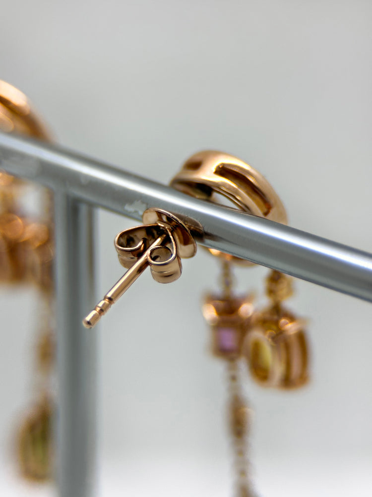 14K Roséguldörhängen med Flerfärgade Safirer & Diamanter