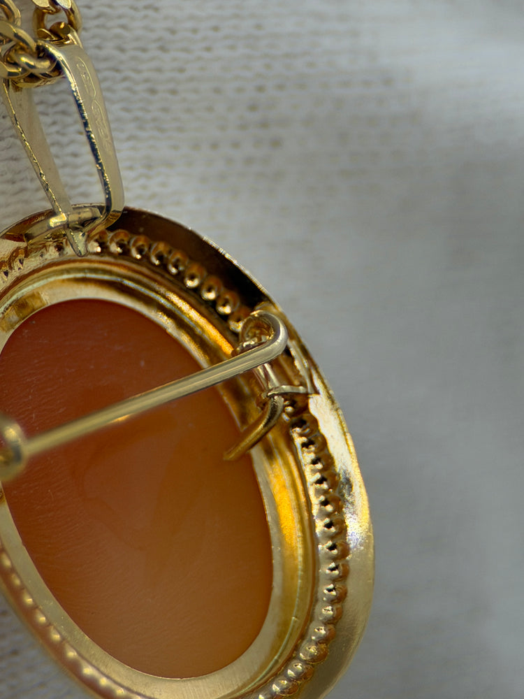 18K Shell Cameo Brooch/Pendant – Lady in Profile
