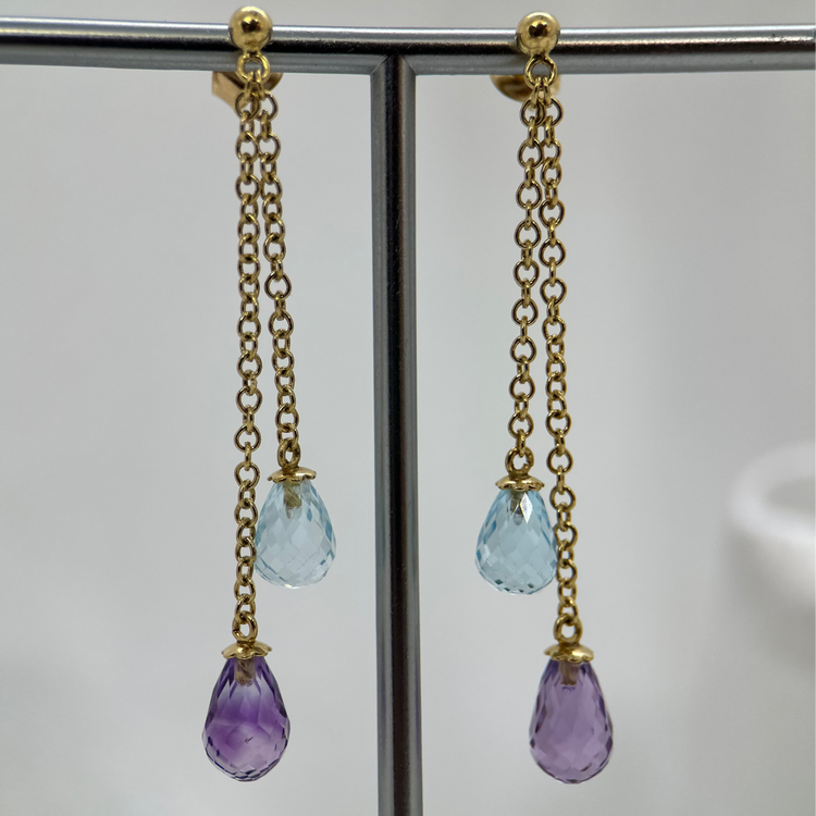 18K Ametist och Topas örhängen - 5 cm