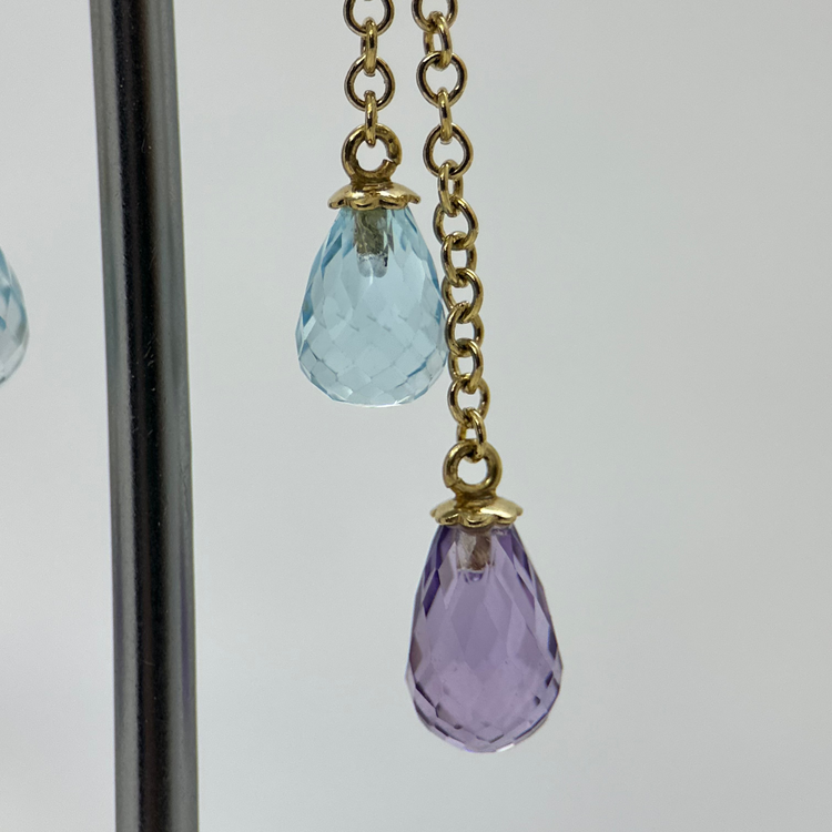 18K Ametist och Topas örhängen - 5 cm