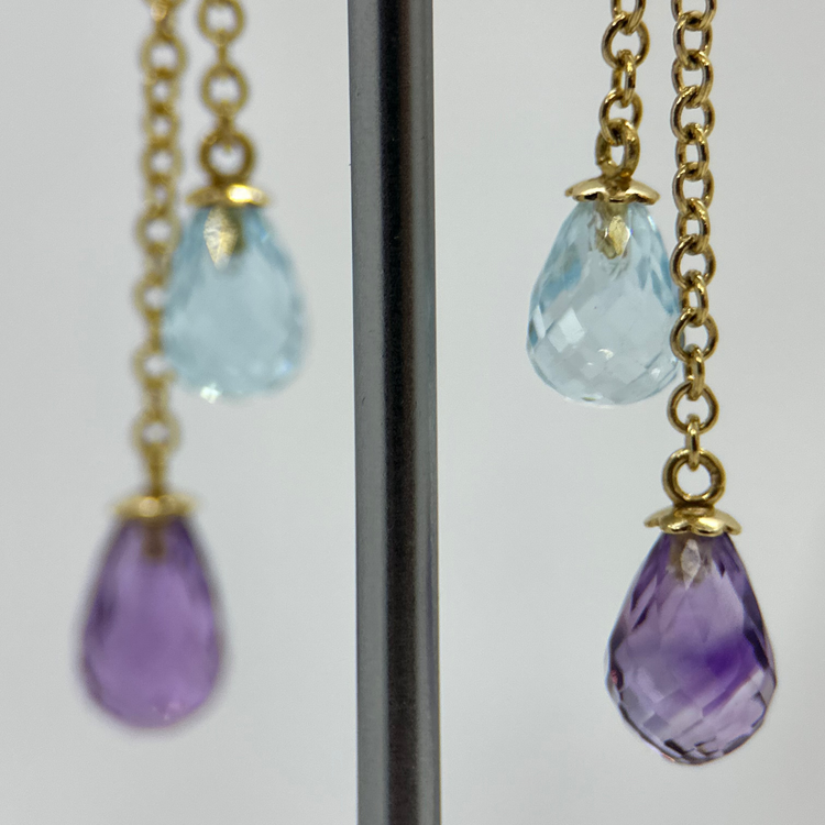 18K Ametist och Topas örhängen - 5 cm