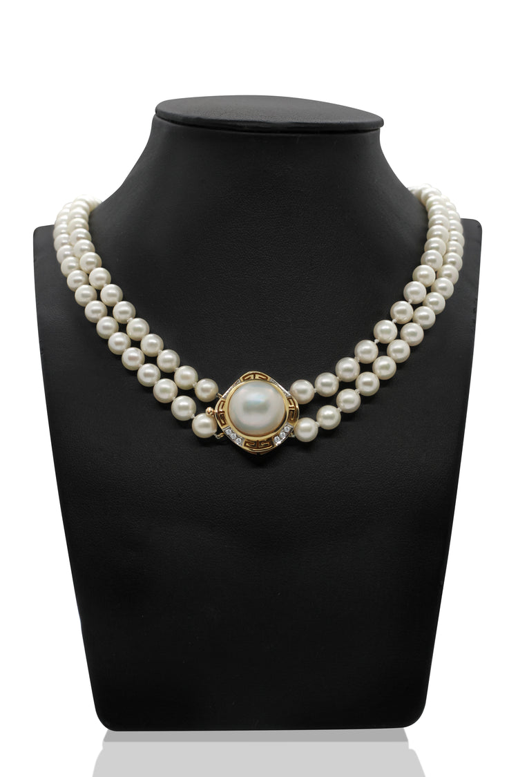 Halsband med Odlade Pärlor, 14K Guld och Diamanter
