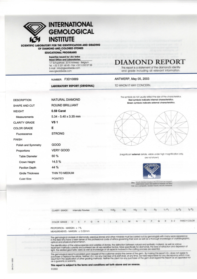 IGI 0.59 ct E VS1