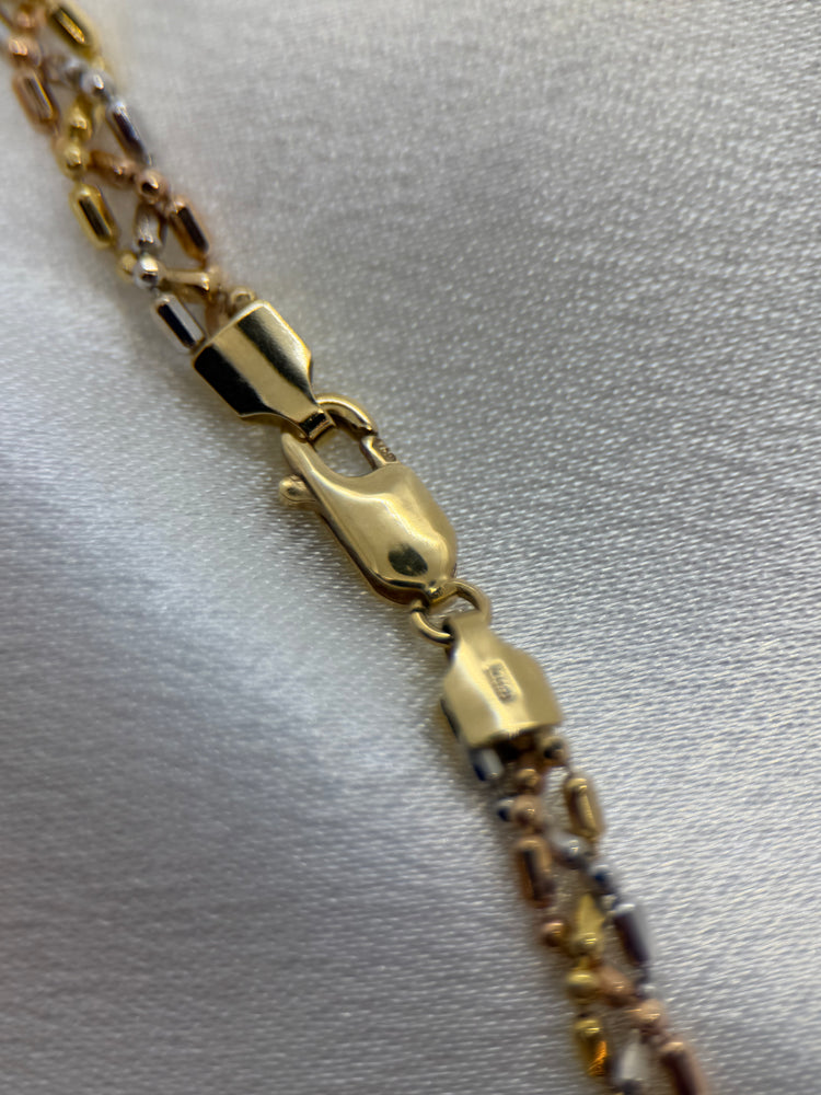 18K Trefärgat Guldhalsband – 14.2g, 43 cm