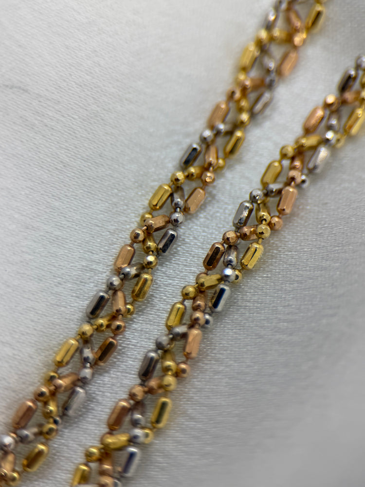 18K Trefärgat Guldhalsband – 14.2g, 43 cm