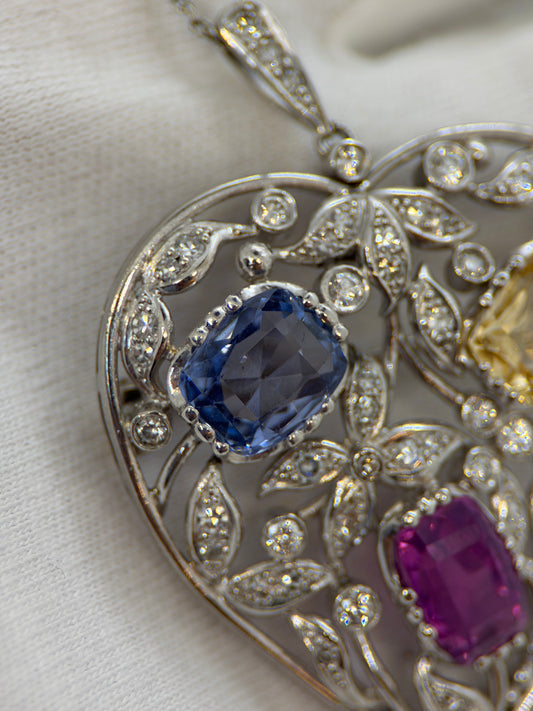 18K Färgsafir och Diamanthänge med Kedja