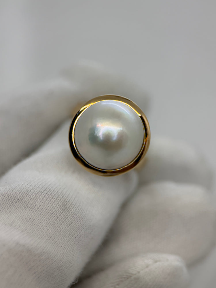 18K Cultured Mabé Pearl Ring – Size 56