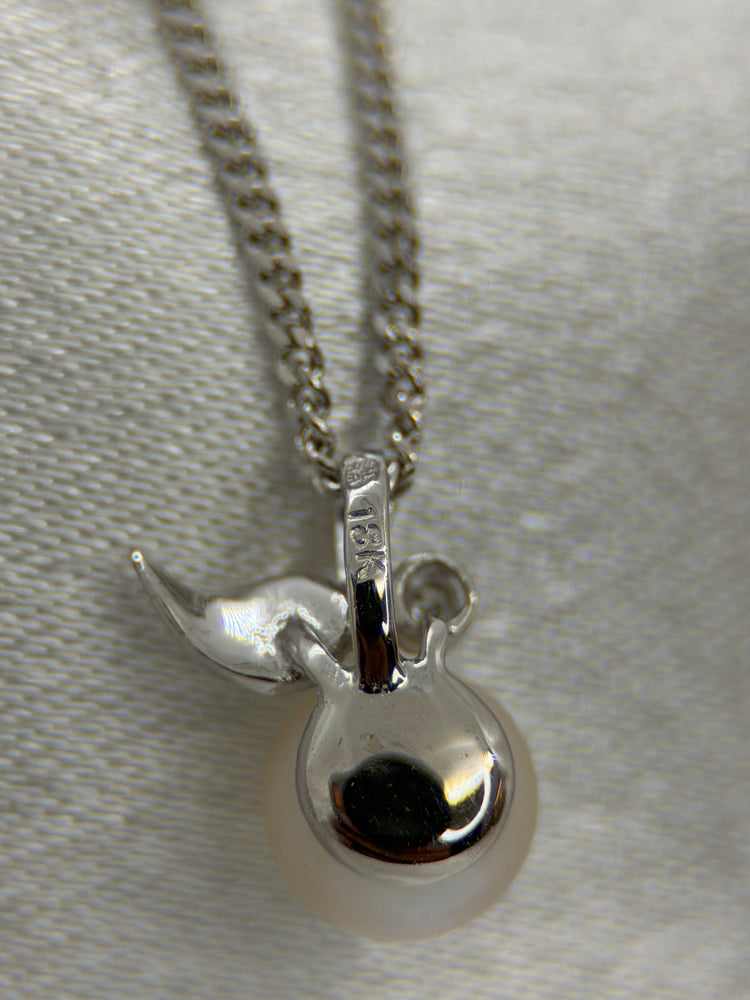 18K Odlad pärla och diamant hänge – vitguld, 1.2 cm