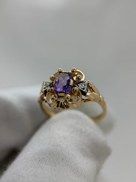 18K Amethyst and Diamond Ring Foliate Design – Size 57