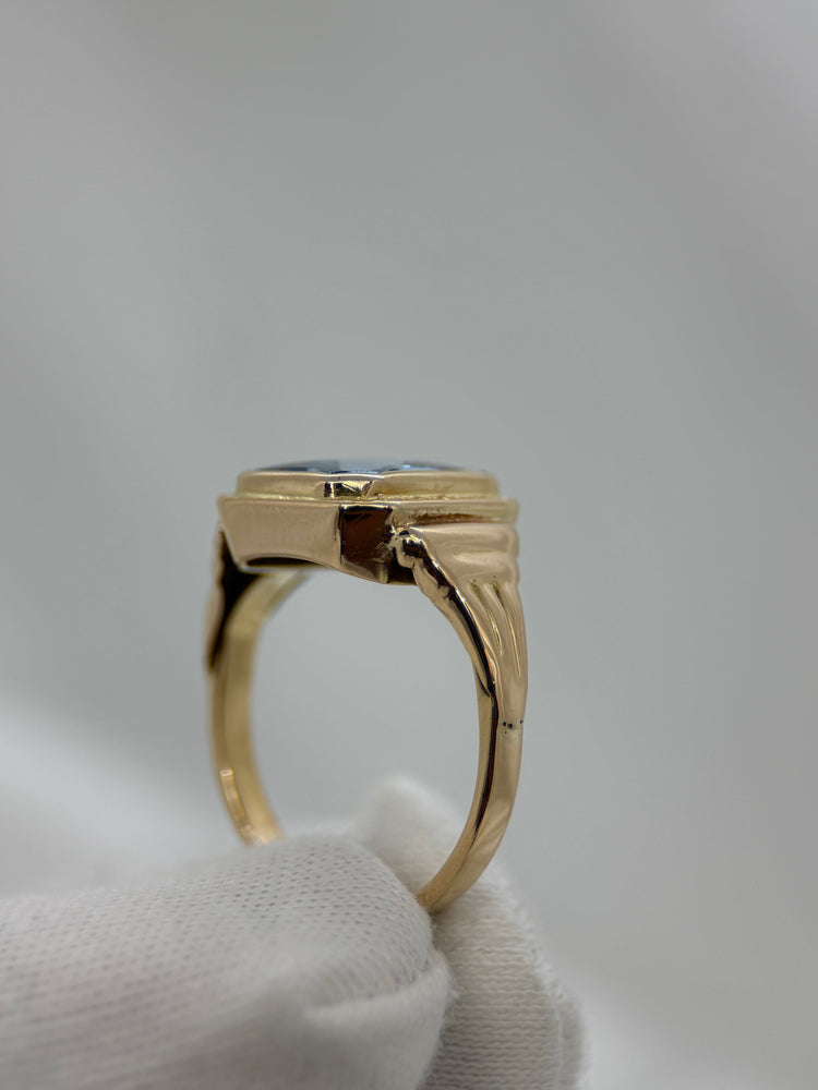 18K Ring med syntetisk spinell – Rektangulär blå sten, Storlek 59