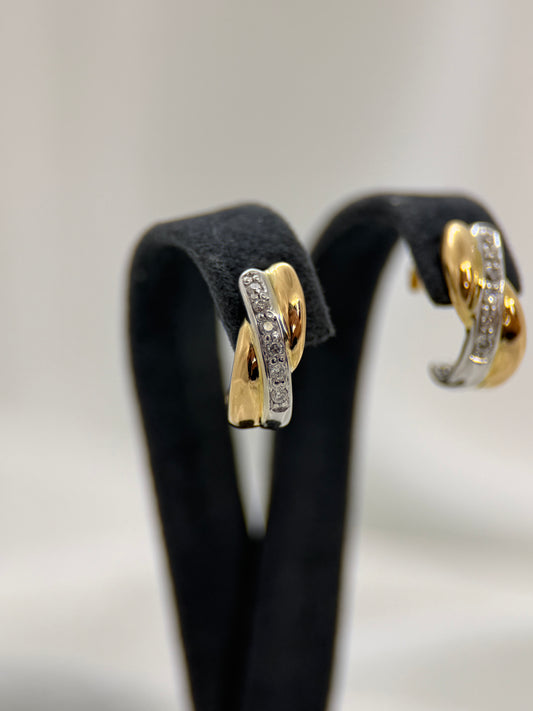 18k Diamond Earrings with Scroll Design – 3.2g