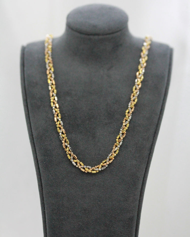 18K Trefärgat Guldhalsband – 14.2g, 43 cm