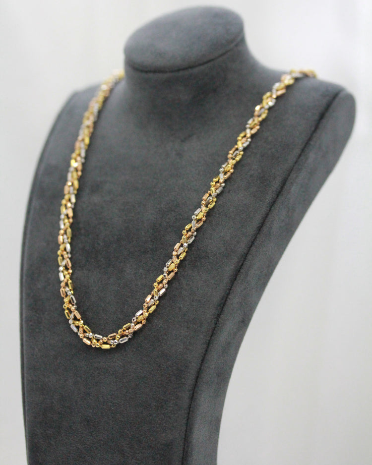 18K Trefärgat Guldhalsband – 14.2g, 43 cm