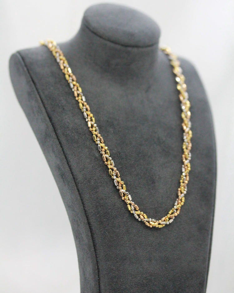 18K Trefärgat Guldhalsband – 14.2g, 43 cm