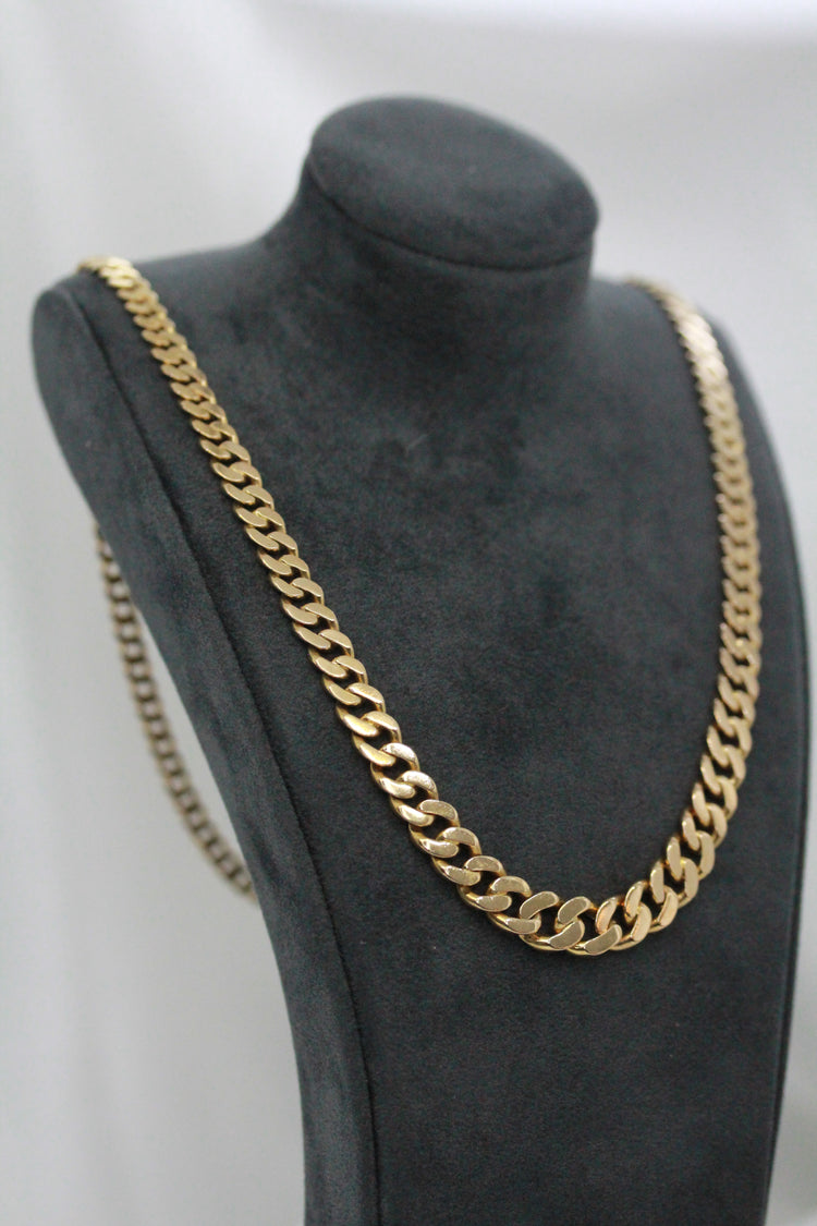 18K Graduated Flat Panzar Link Necklace – 33.4g, 48.2 cm