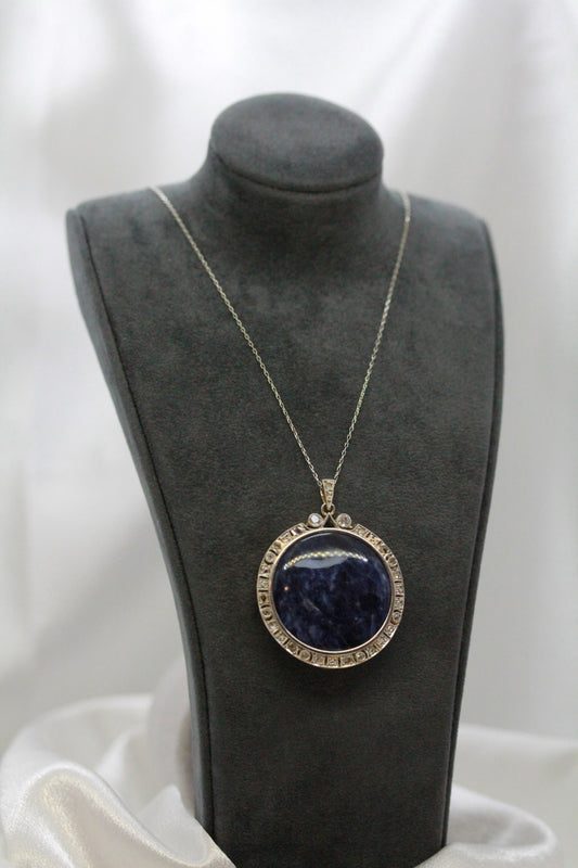 18K Sodalite & Diamond Pendant Necklace – Late 19th/Early 20th Century