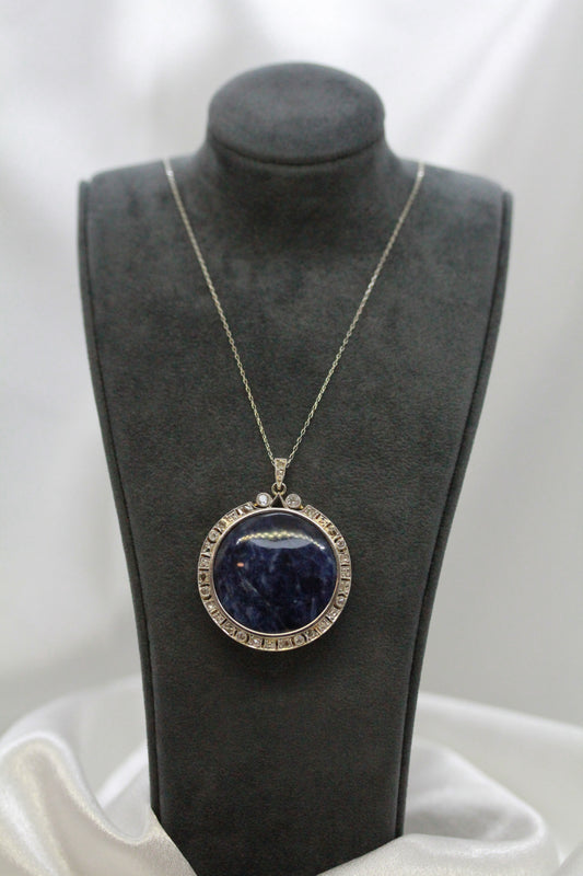 18K Sodalite & Diamond Pendant Necklace – Late 19th/Early 20th Century