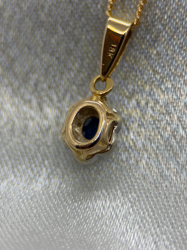 18K Safir- och diamanthänge – Klusterdesign, 1.5 cm