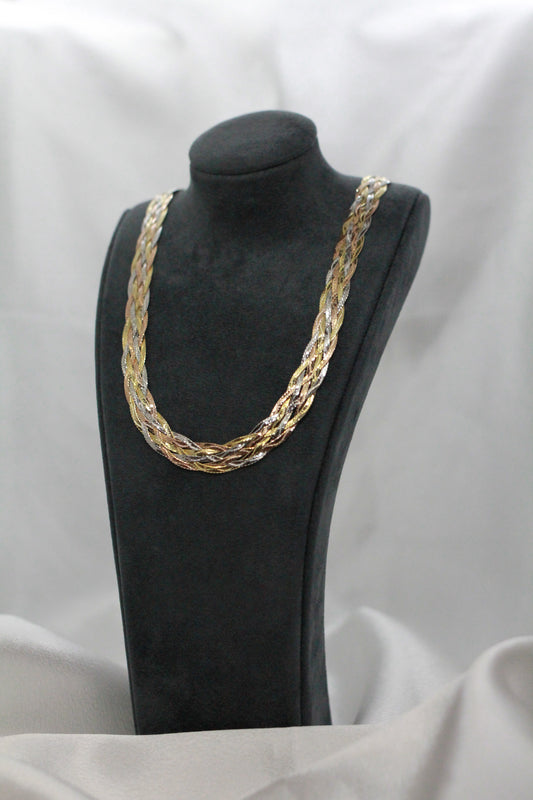 18K Tricolor Braided Link Necklace – 16.7g, 42 cm